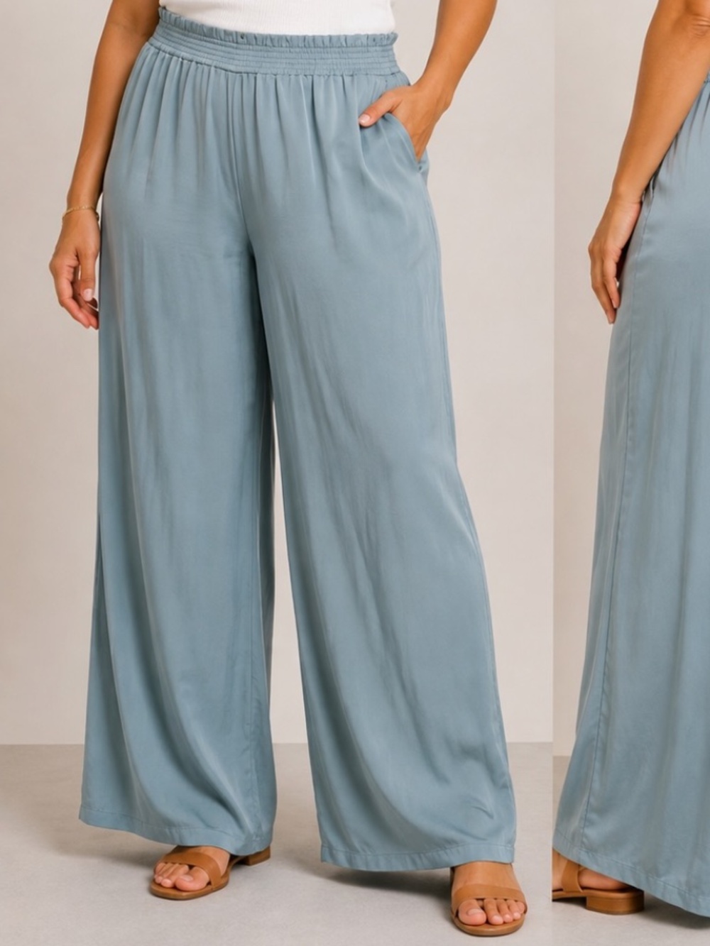La Vie En Rose Wide-Leg Lounge Pants in Dusty Blue